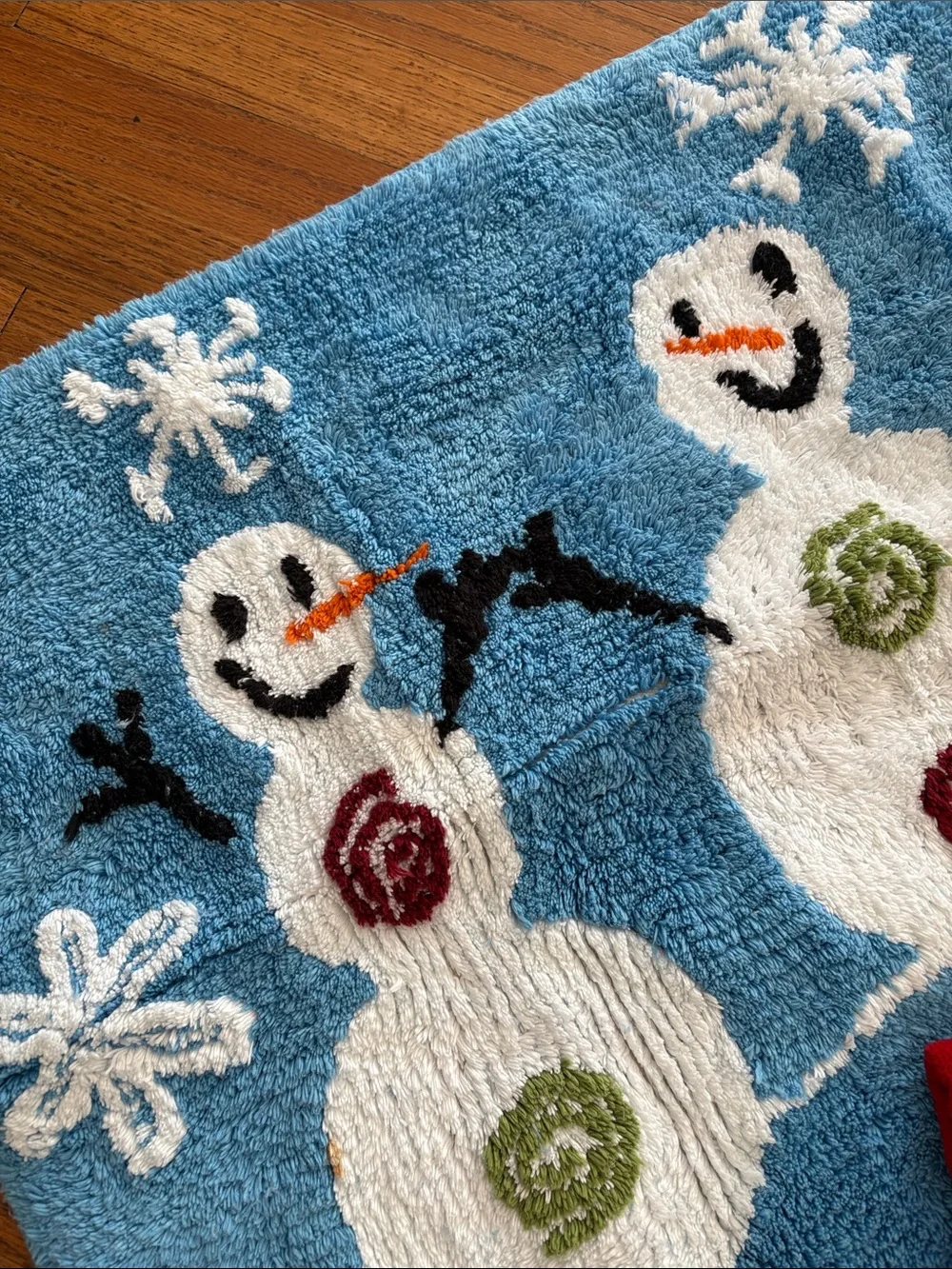 Holiday Snowman Bath Rug and Towel Set - Blue, Red, Green